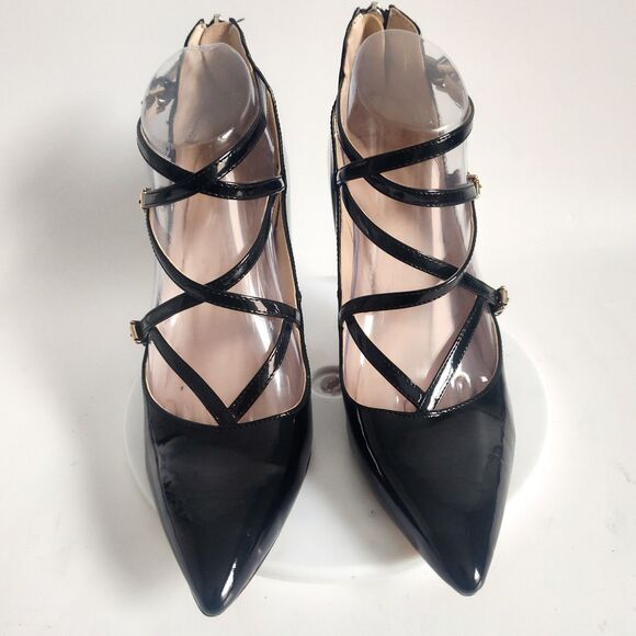 Marc Fisher Heels 7.5 M Black Strappy Patent Leather Sandals Danger Pointy Toe - Picture 5 of 10